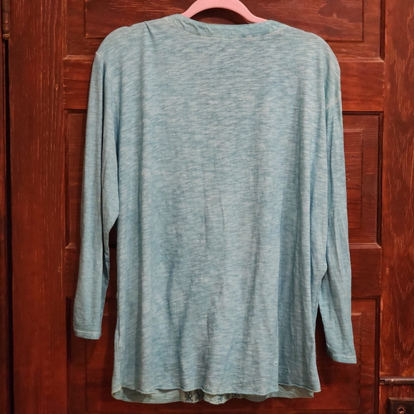 Reba Teal Blue Accent Button Down Tunic 2X Turquoise - Picture 2 of 9